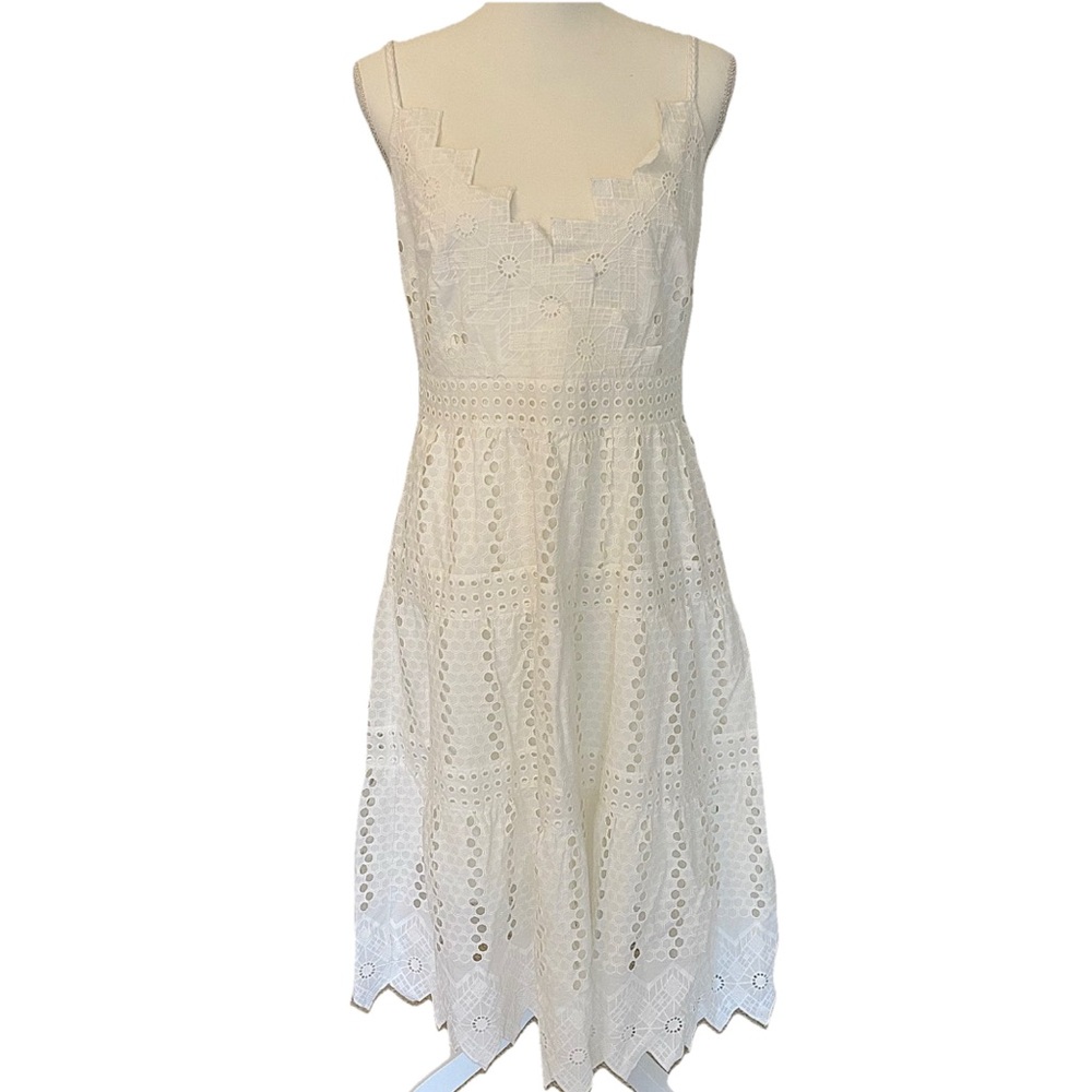 Kobi Halperin White Floral Eyelet Sleeveless V-Neck Midi Sundress